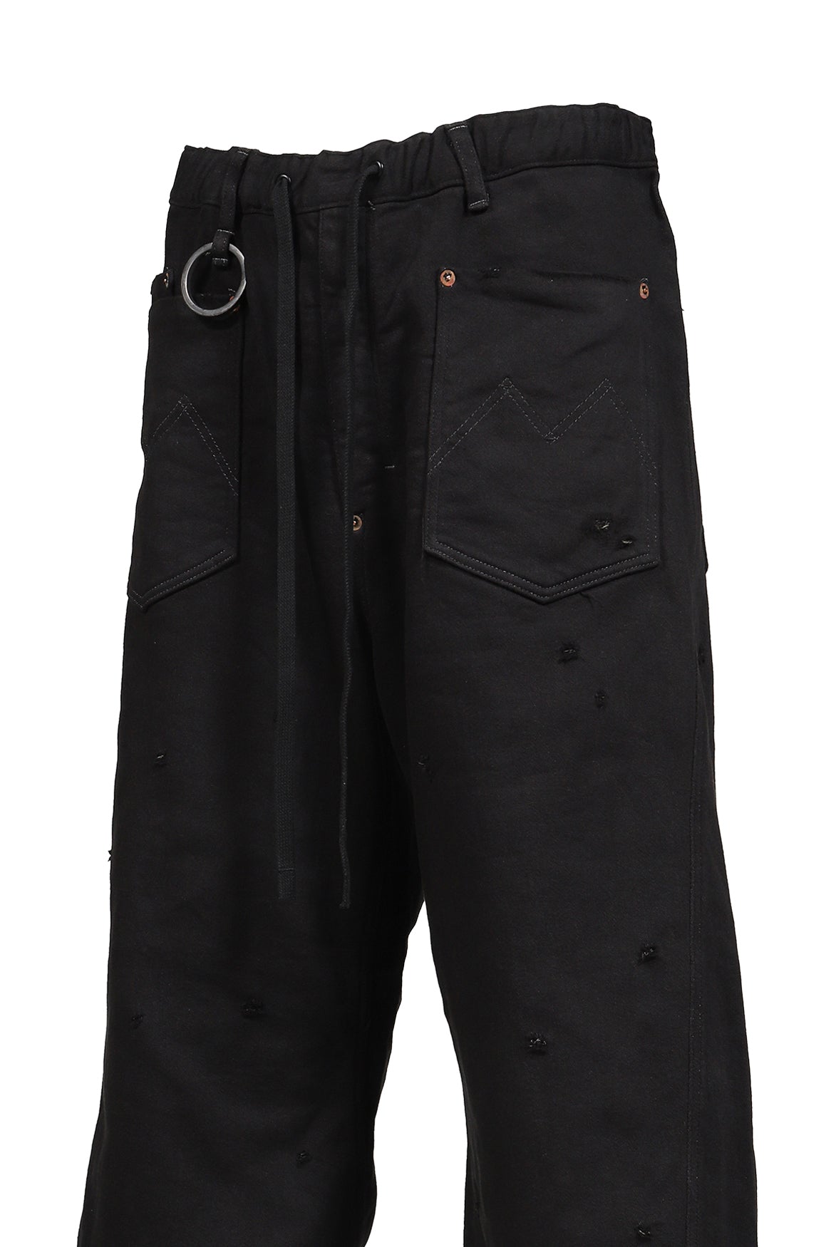 HOME WIDE JEANS WITH DAMAGE PANTS / BLK