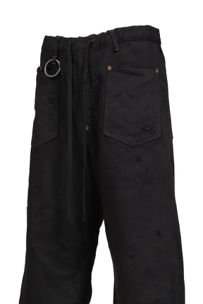 HOME WIDE JEANS WITH DAMAGE PANTS / BLK