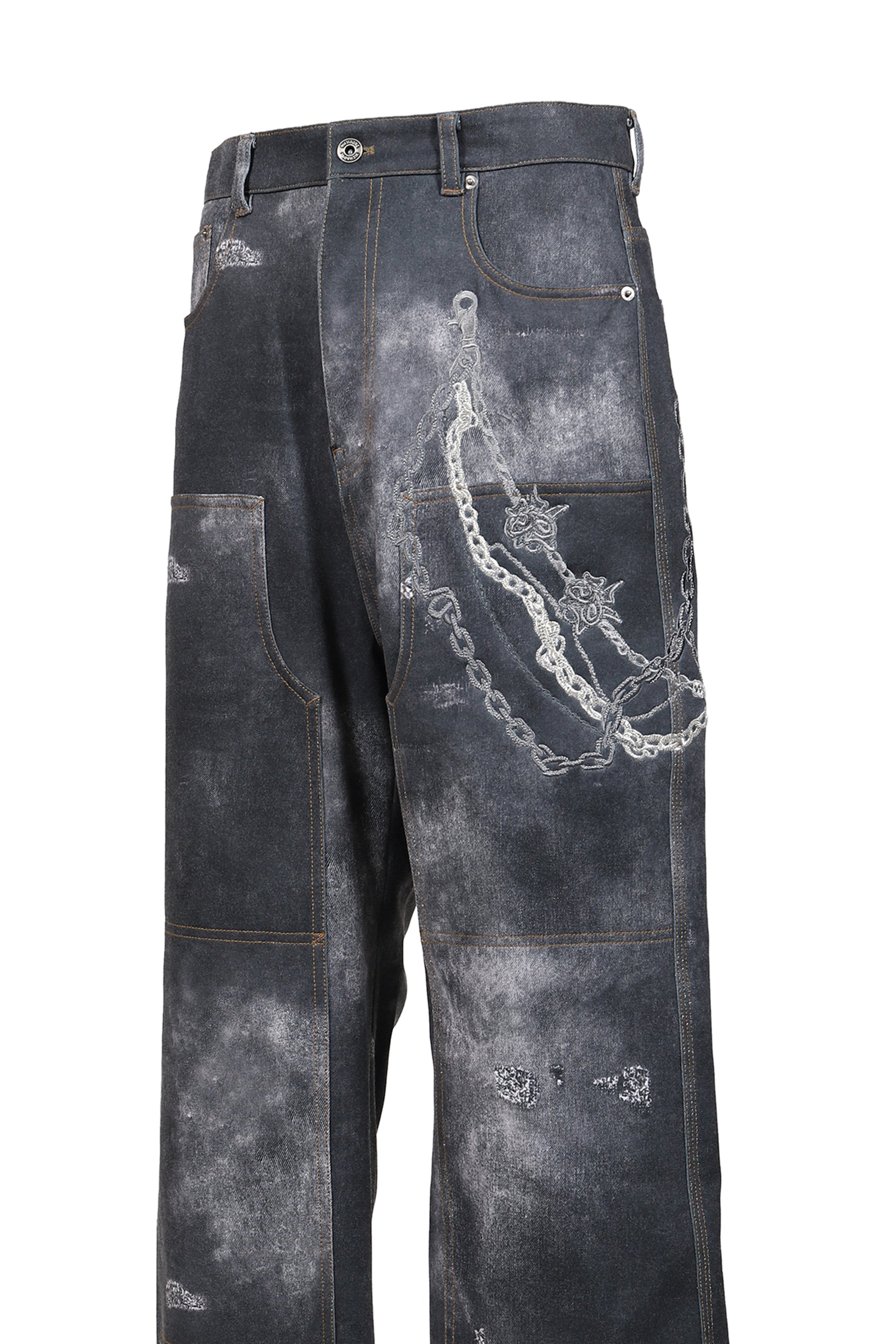BLACK MENS TROMPE L'OEIL DENIM CARPENTER PANTS / BLK