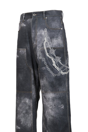 BLACK MENS TROMPE L'OEIL DENIM CARPENTER PANTS / BLK
