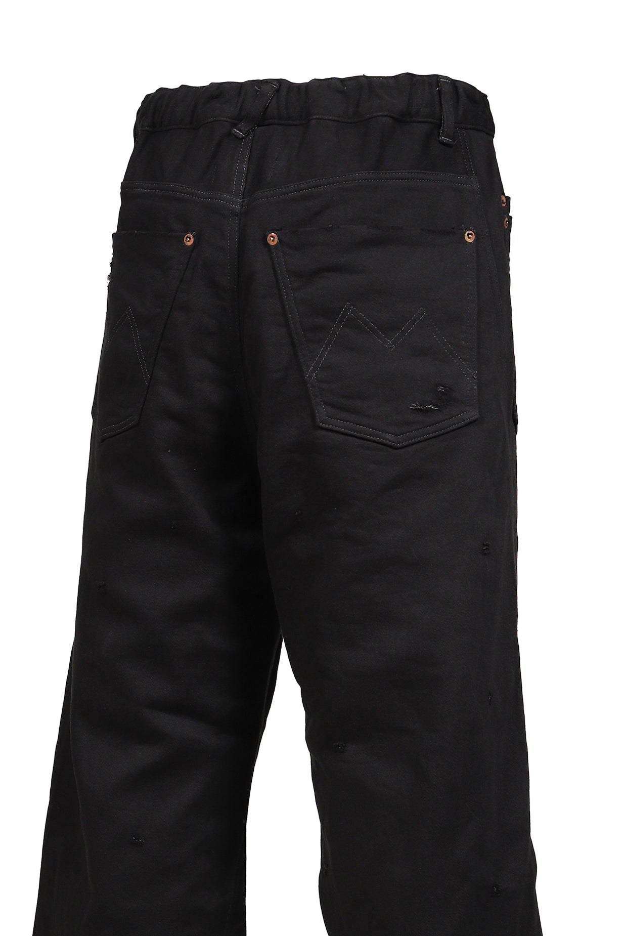 HOME WIDE JEANS WITH DAMAGE PANTS / BLK