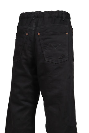 HOME WIDE JEANS WITH DAMAGE PANTS / BLK