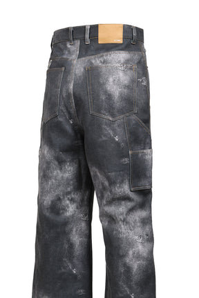 BLACK MENS TROMPE L'OEIL DENIM CARPENTER PANTS / BLK