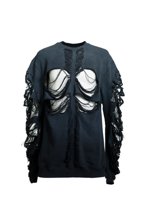 LAST NEST × JUN/NAKAYAMA collaboration: DISTRESSED CROSS CREAWNECK