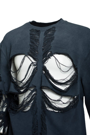 DISTRESSED CROSS CREAWNECK / BLK 