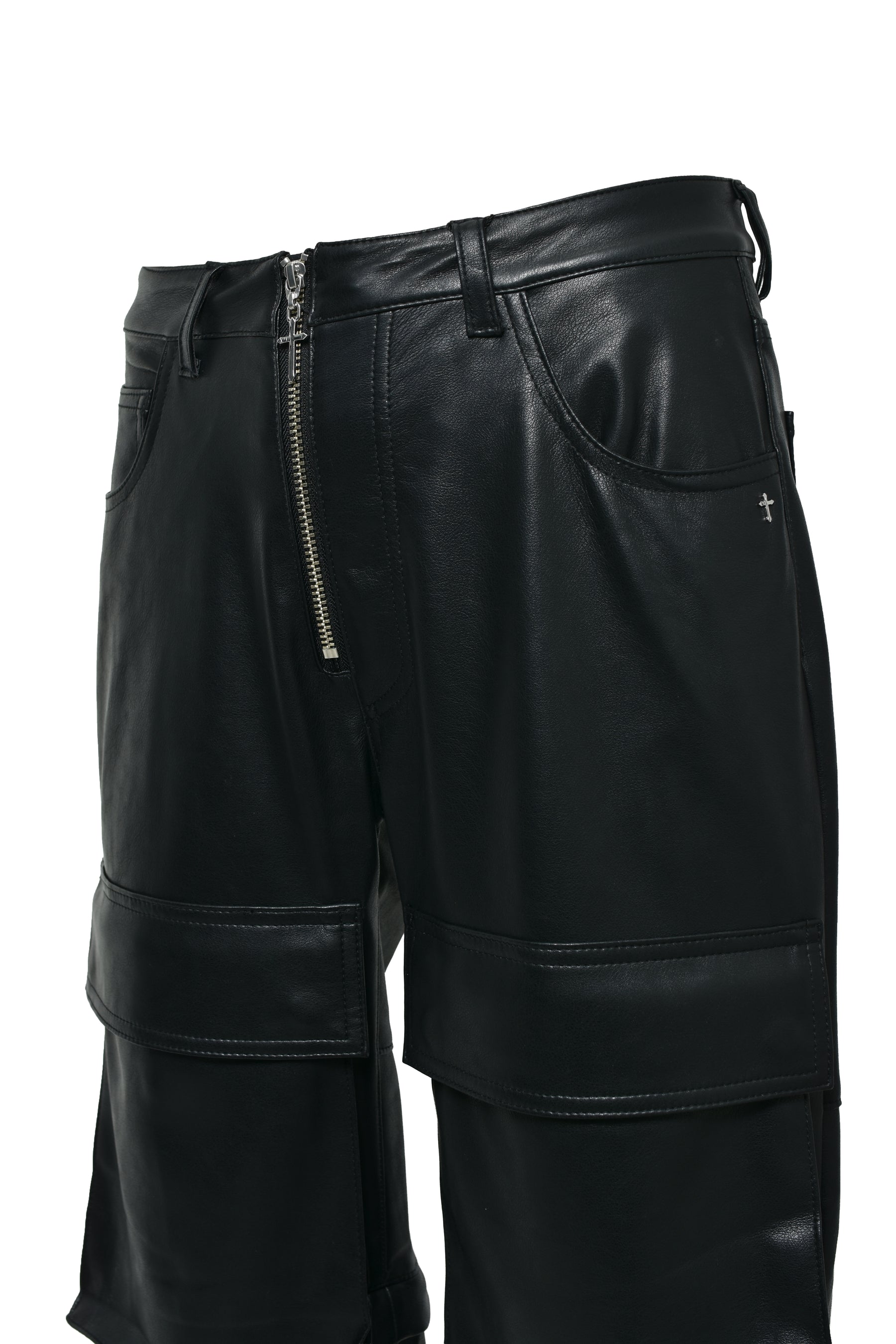 FAUX LEATHER CARGO PANTS V2 / BLK