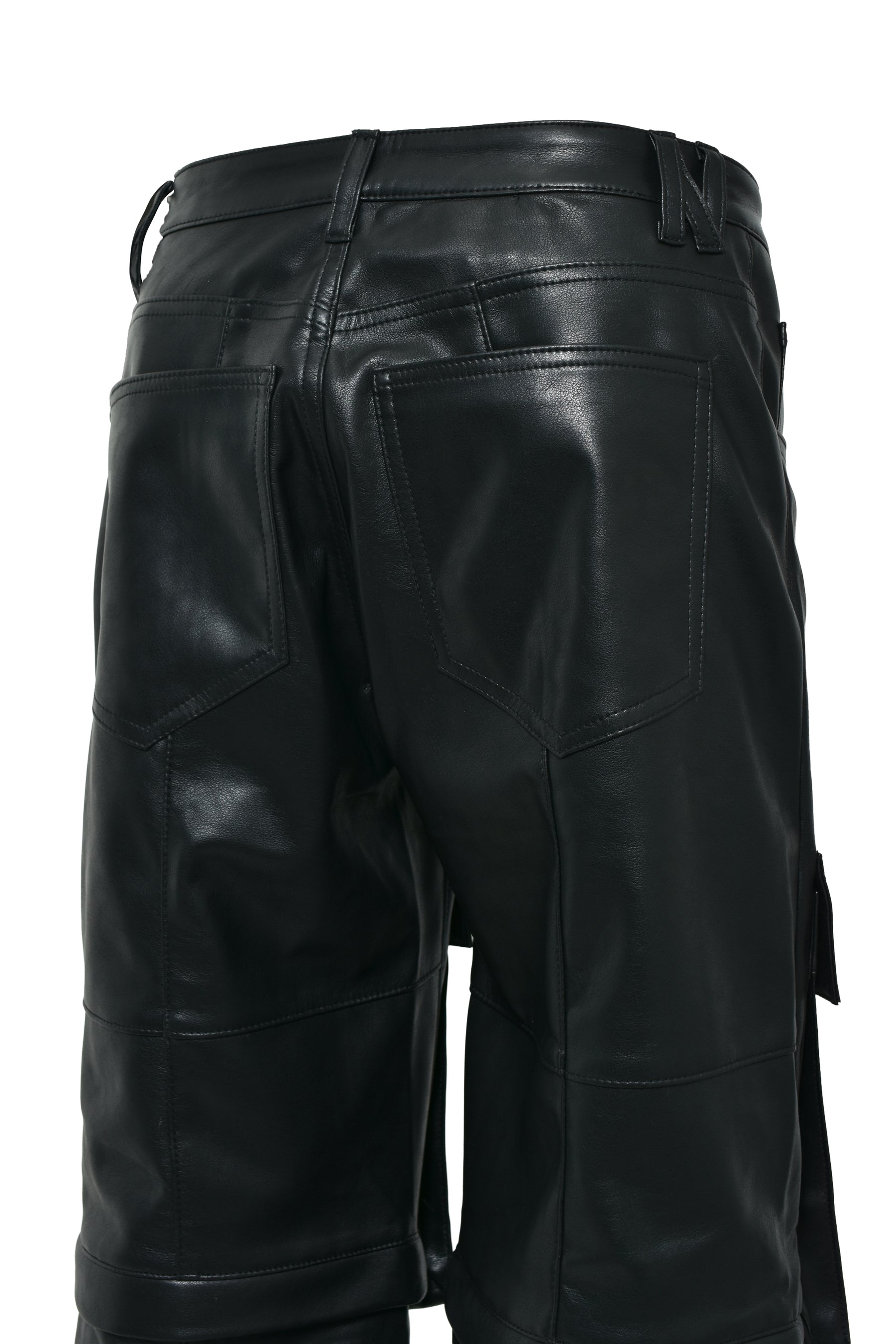 FAUX LEATHER CARGO PANTS V2 / BLK