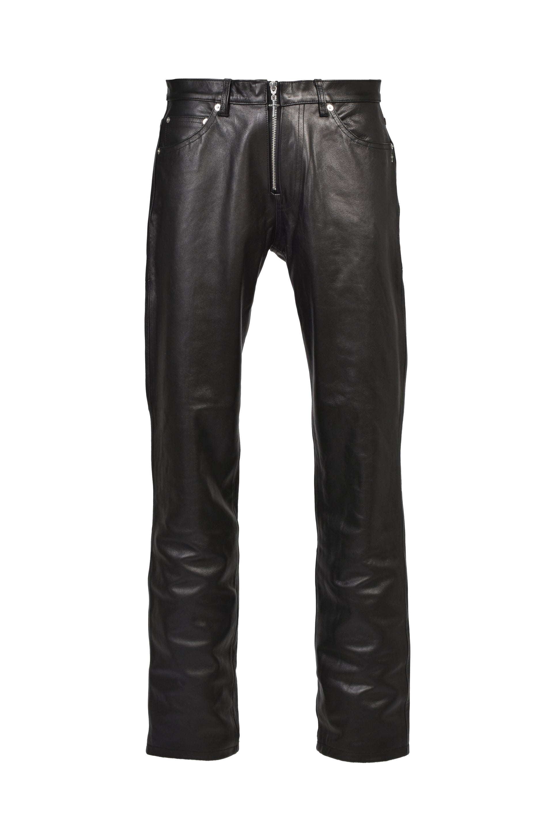 FRONT ZIP LEATHER PANTS / BLK
