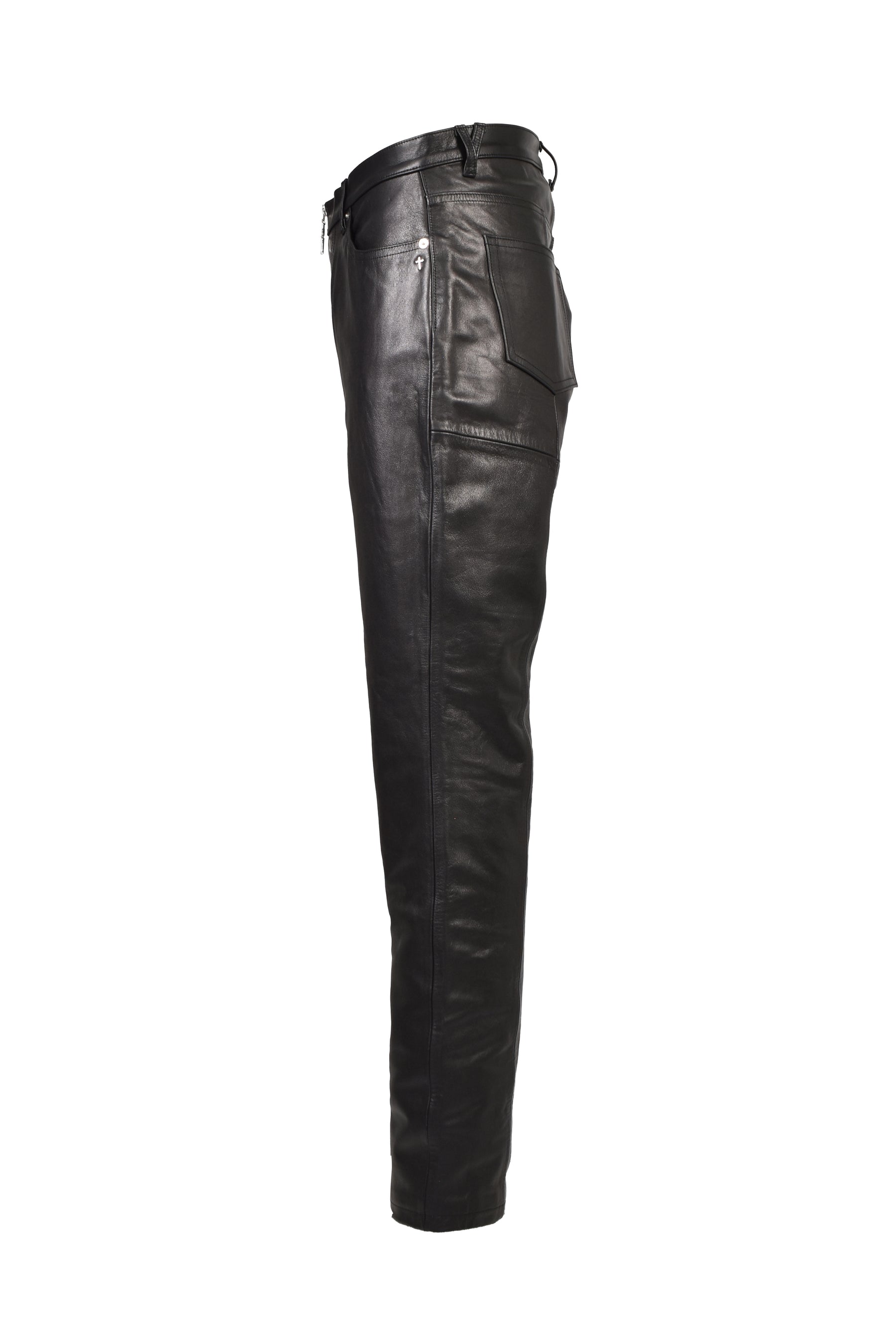 FRONT ZIP LEATHER PANTS / BLK