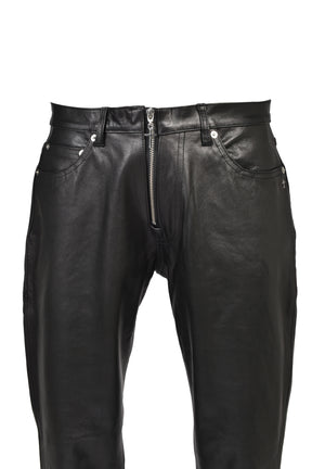 FRONT ZIP LEATHER PANTS / BLK