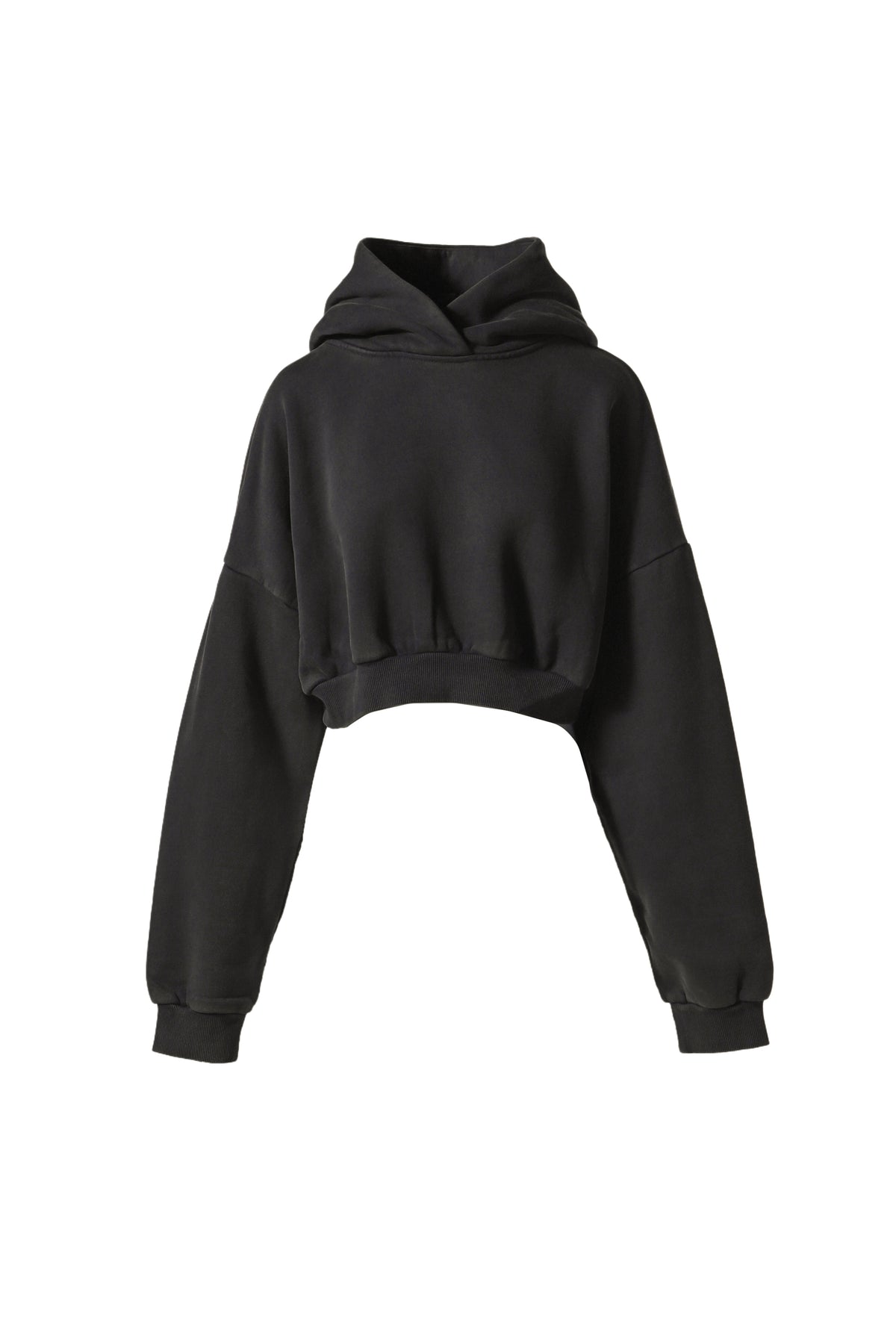 CROPPED HEAVY HOOD / WASHED BLK