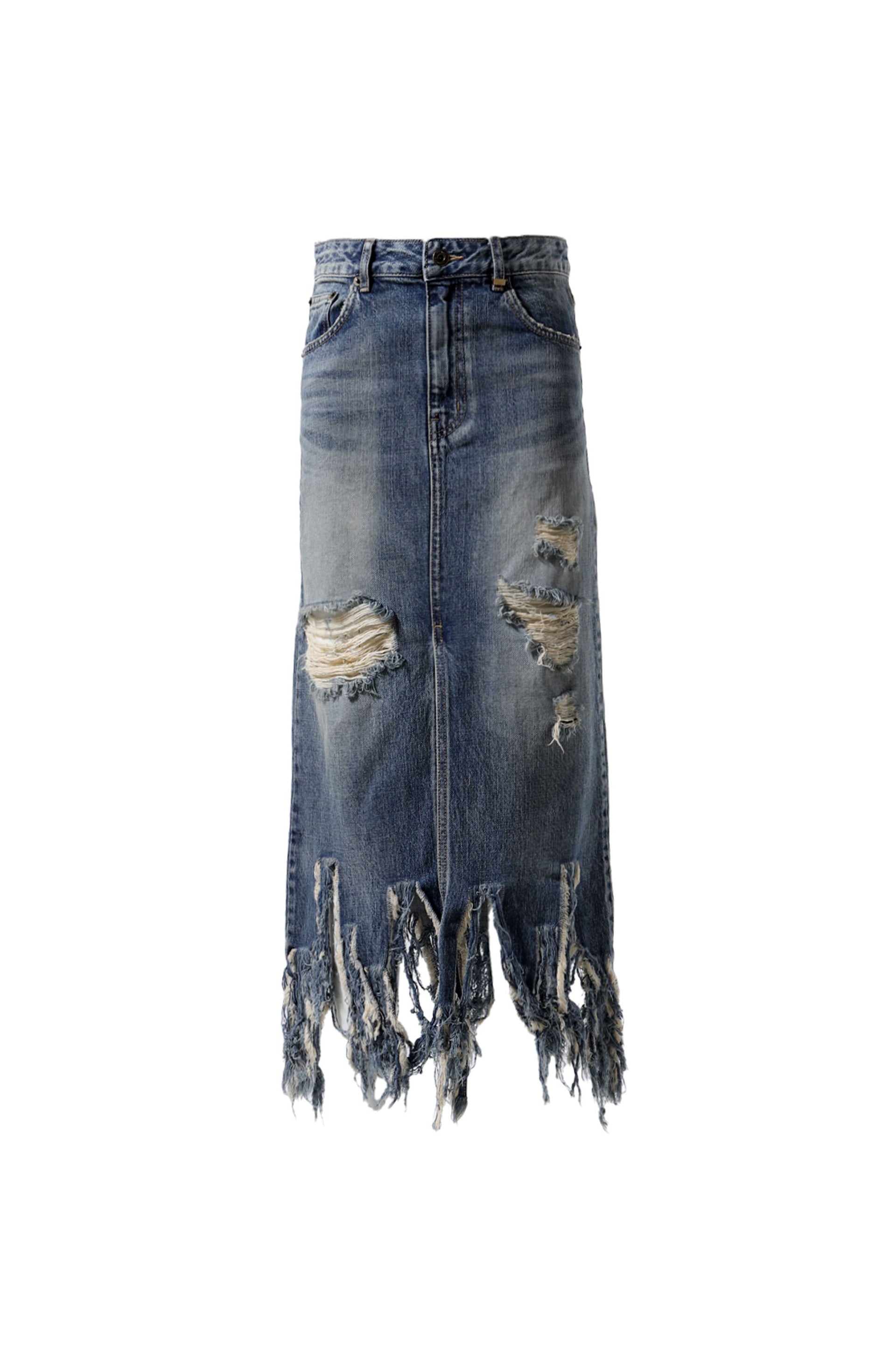 We11done BLUE WOMENS EXTREME DESTROYED LONG DENIM SKIRT / BLU