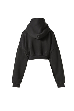 CROPPED HEAVY HOOD / WASHED BLK