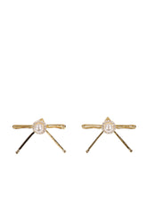HAIR CLIP PATCHWORK BOW PEARL STUD EARRINGS / GOLD