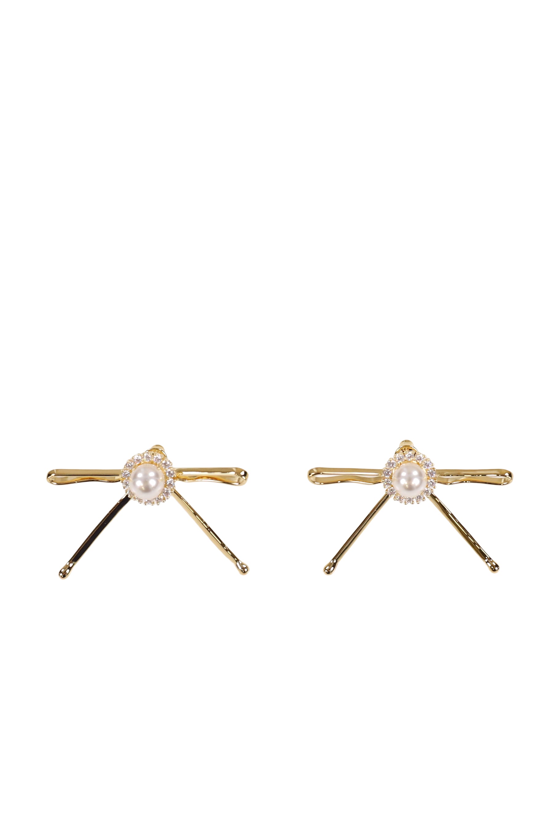 HAIR CLIP PATCHWORK BOW PEARL STUD EARRINGS / GOLD