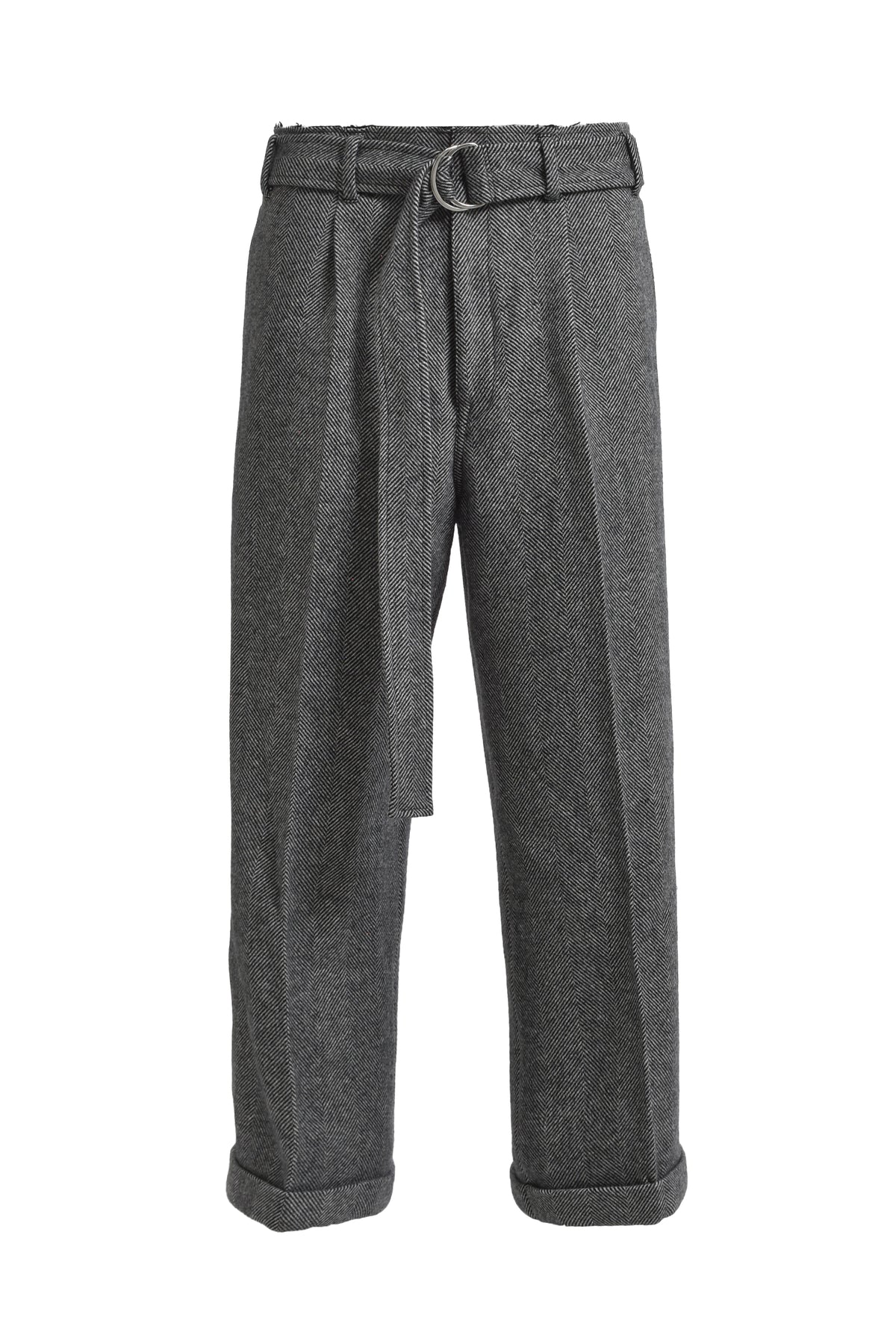 HERRING BONE WOOL WIDE PANTS / BLK