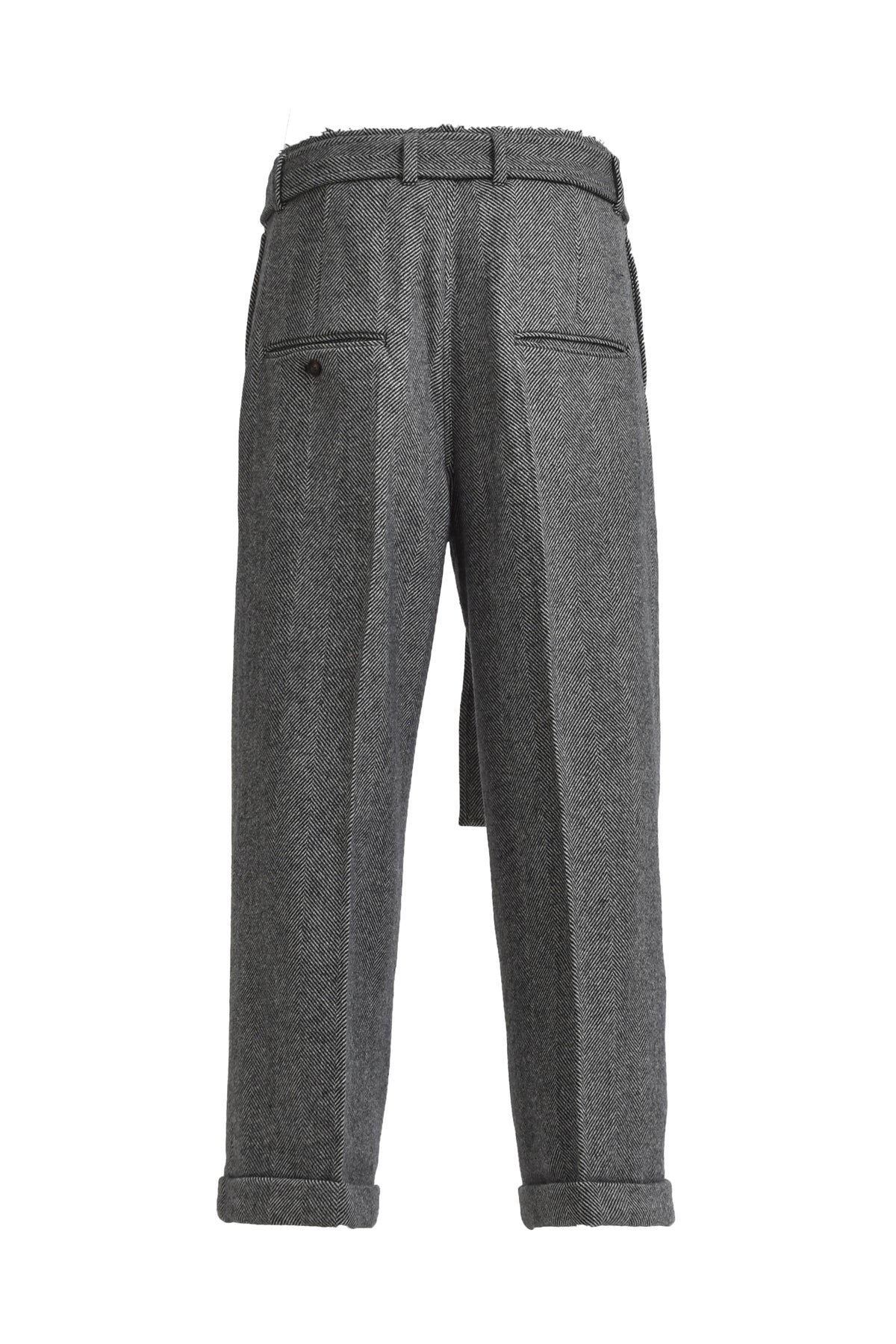 HERRING BONE WOOL WIDE PANTS / BLK