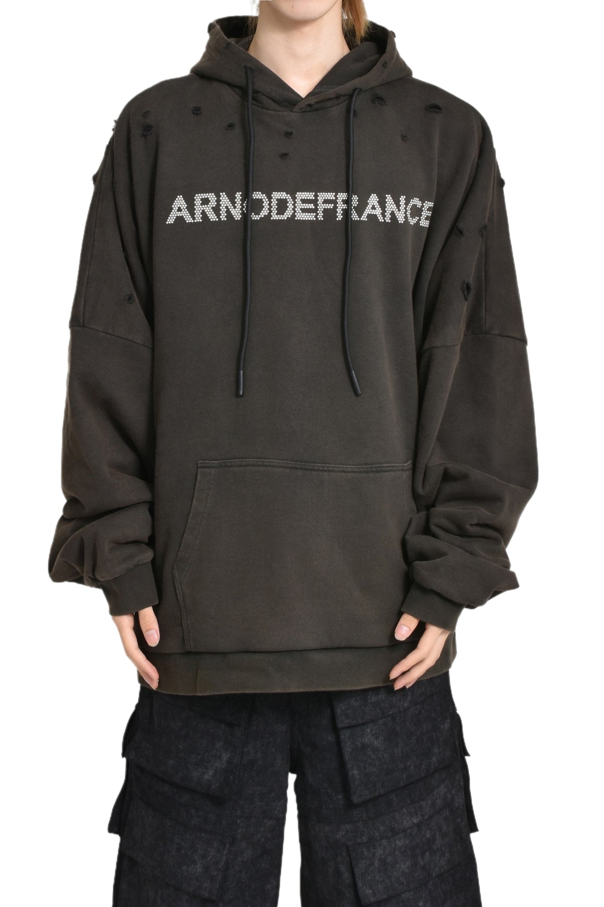 MEGA HOODIE 'ARNODEFRANCE STUDS' / WASH BLK