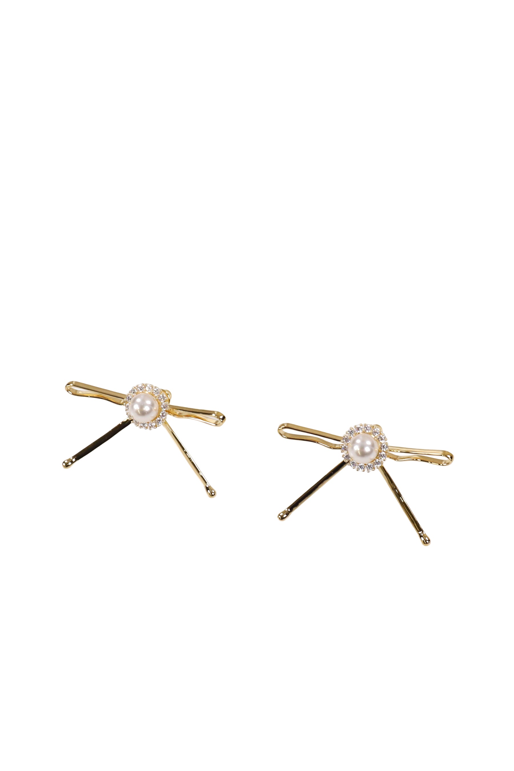 HAIR CLIP PATCHWORK BOW PEARL STUD EARRINGS / GOLD