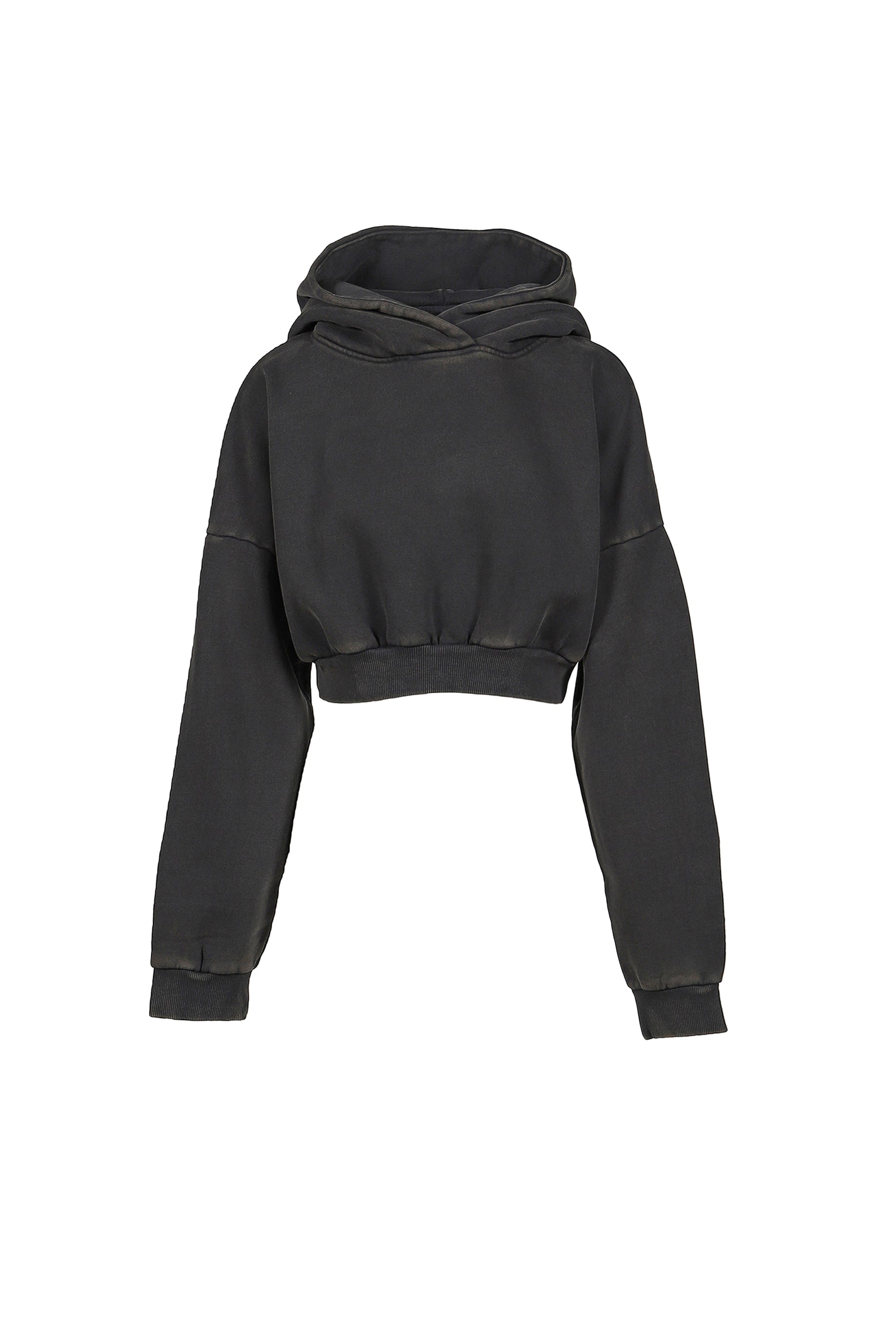 CROPPED HEAVY HOOD / WASHEDBLK