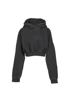 CROPPED HEAVY HOOD / WASHEDBLK
