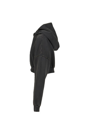CROPPED HEAVY HOOD / WASHEDBLK