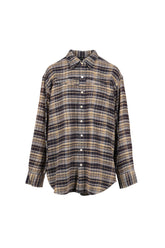 CHINCHED OFF SHOLDER SHIRT / BLU PLAID