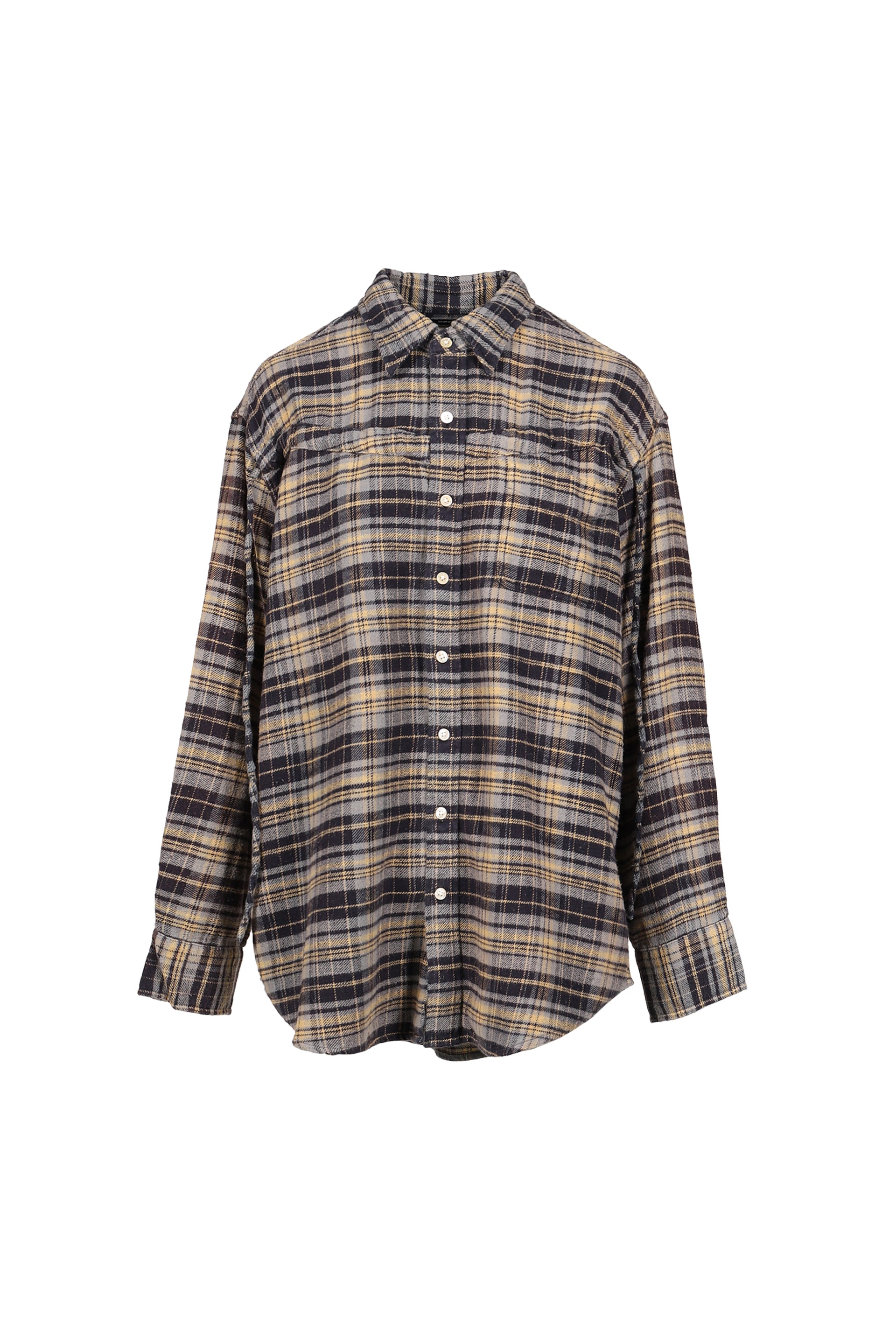 CHINCHED OFF SHOLDER SHIRT / BLU PLAID