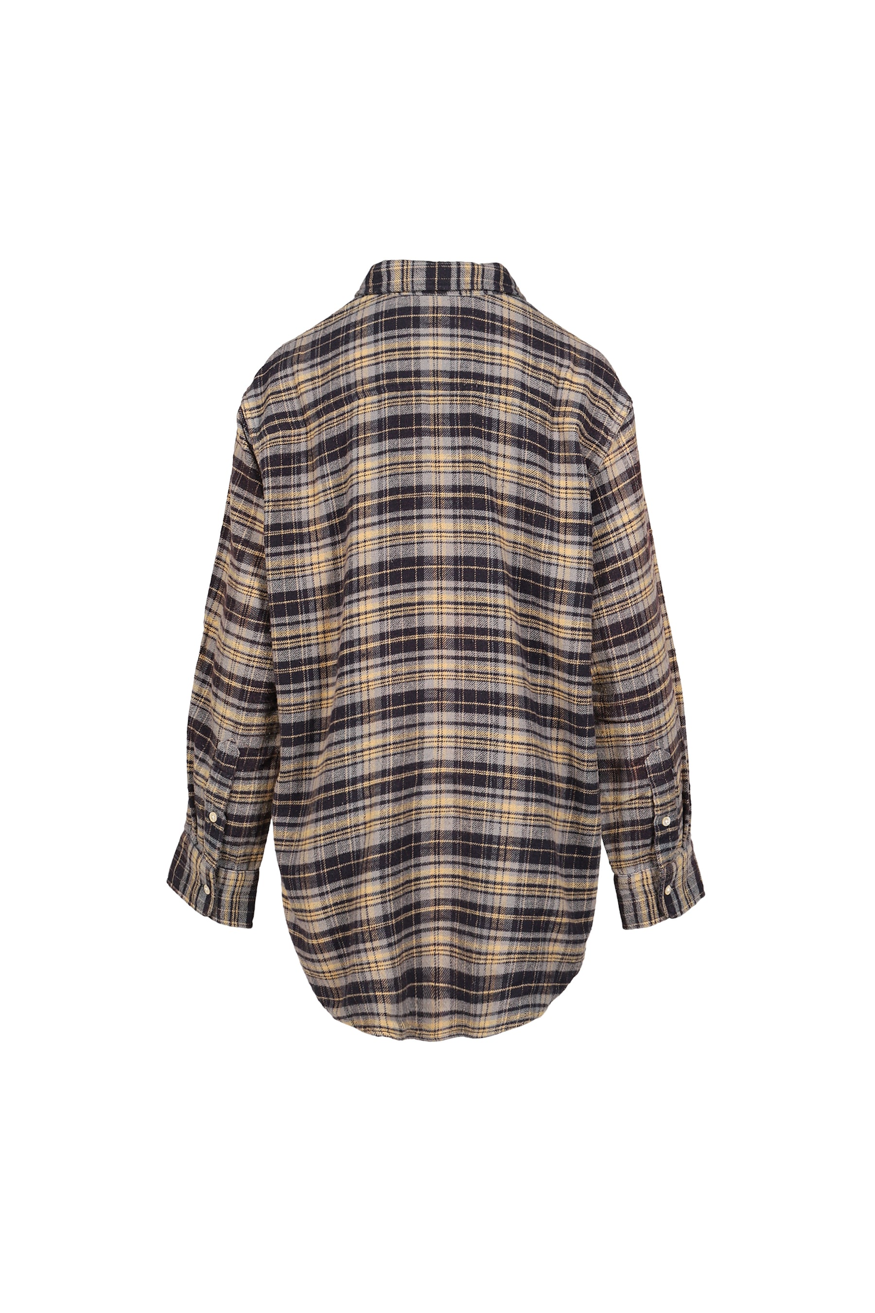 CHINCHED OFF-SHOULDER SHIRT / BLUE PLAID