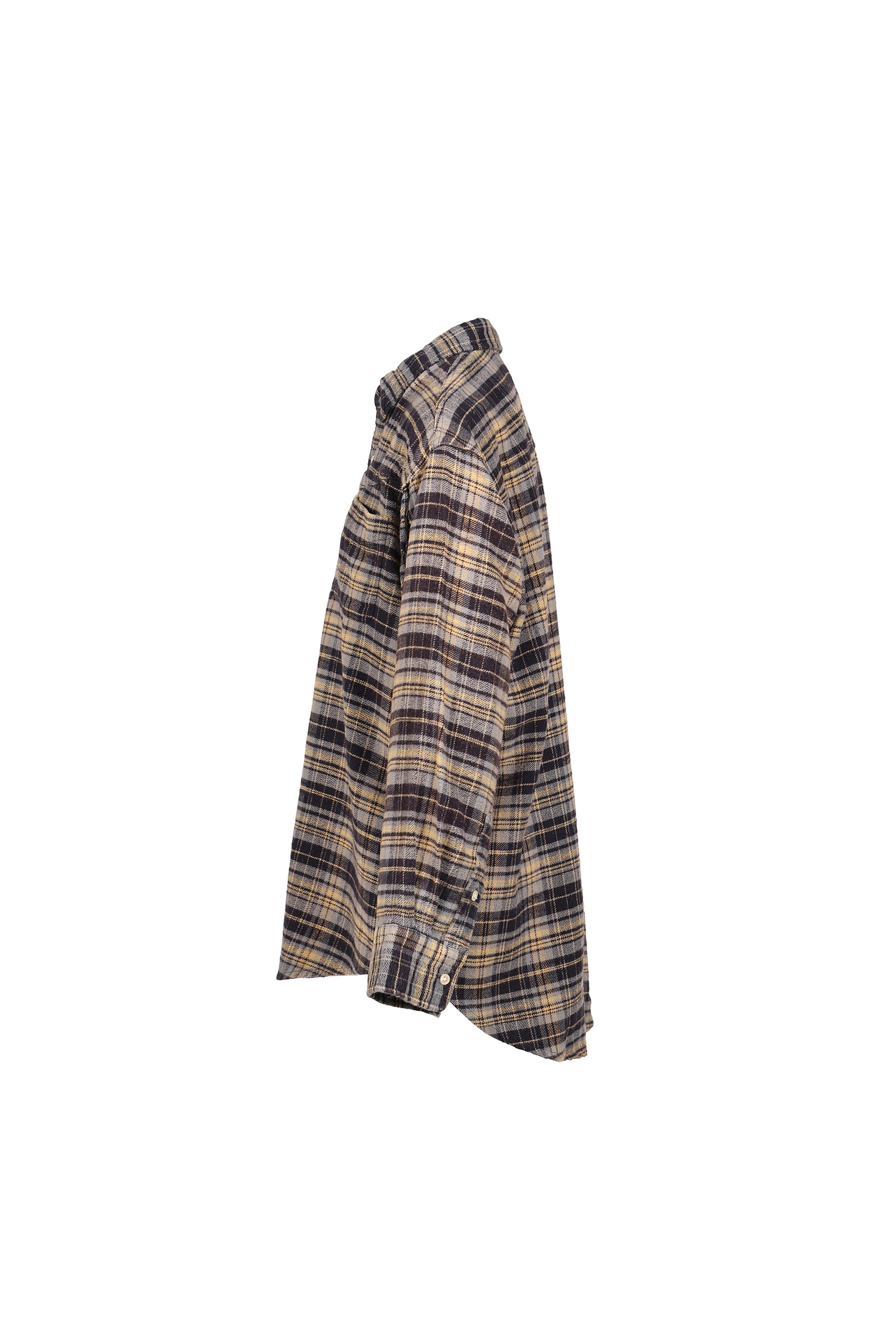 CHINCHED OFF-SHOULDER SHIRT / BLUE PLAID
