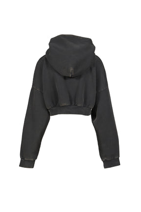 CROPPED HEAVY HOOD / WASHEDBLK