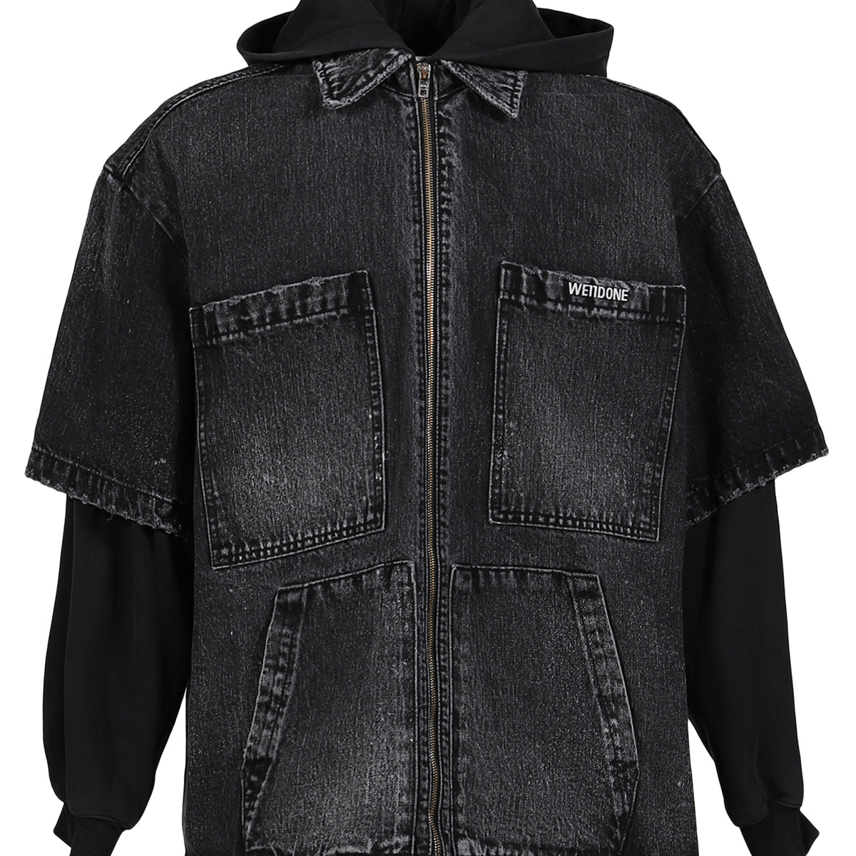 We11done ウェルダン FW25 BLACK MENS FADED LAYERED HOODIE JACKET