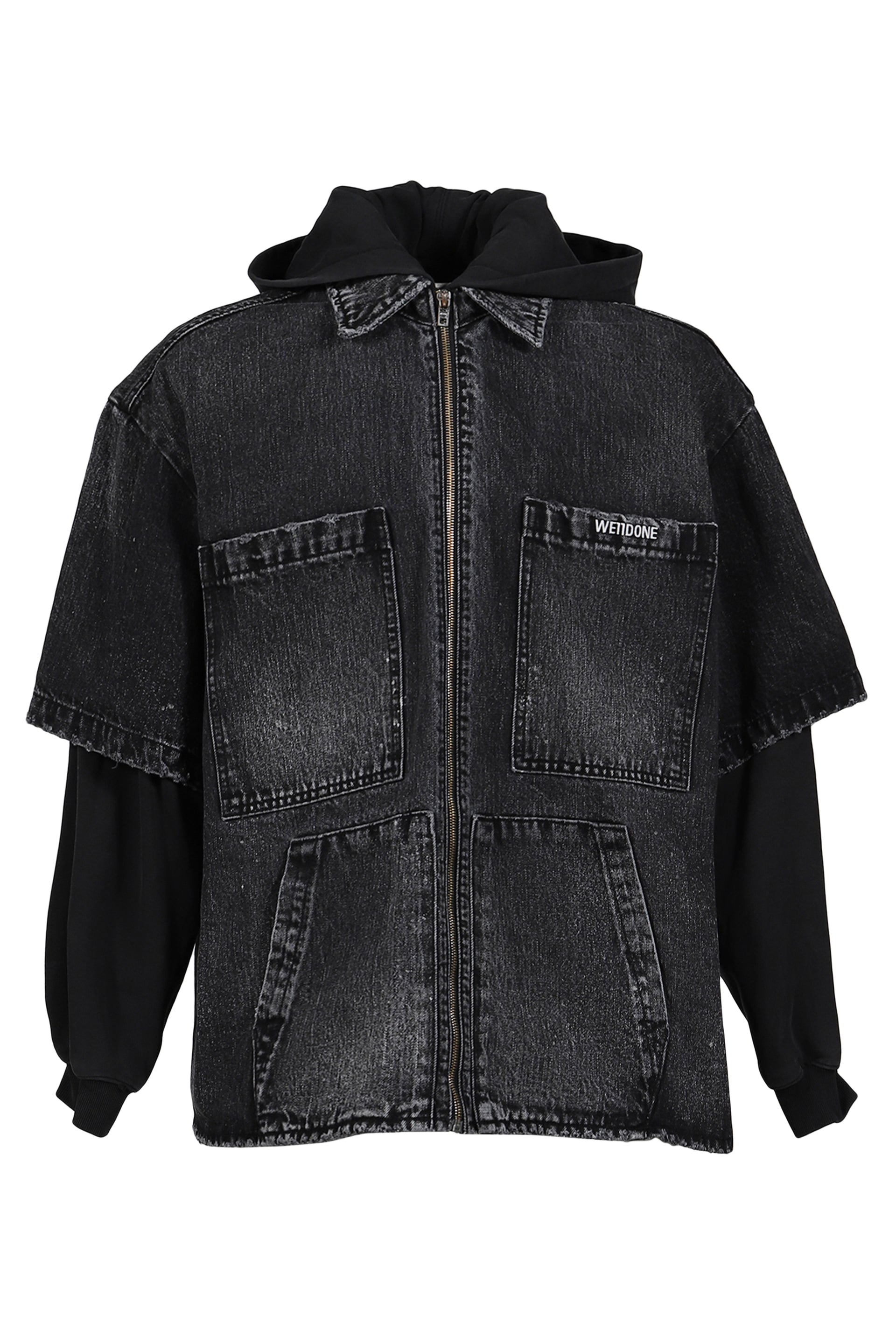 BLACK MENS FADED LAYERED HOODIE JACKET / BLK