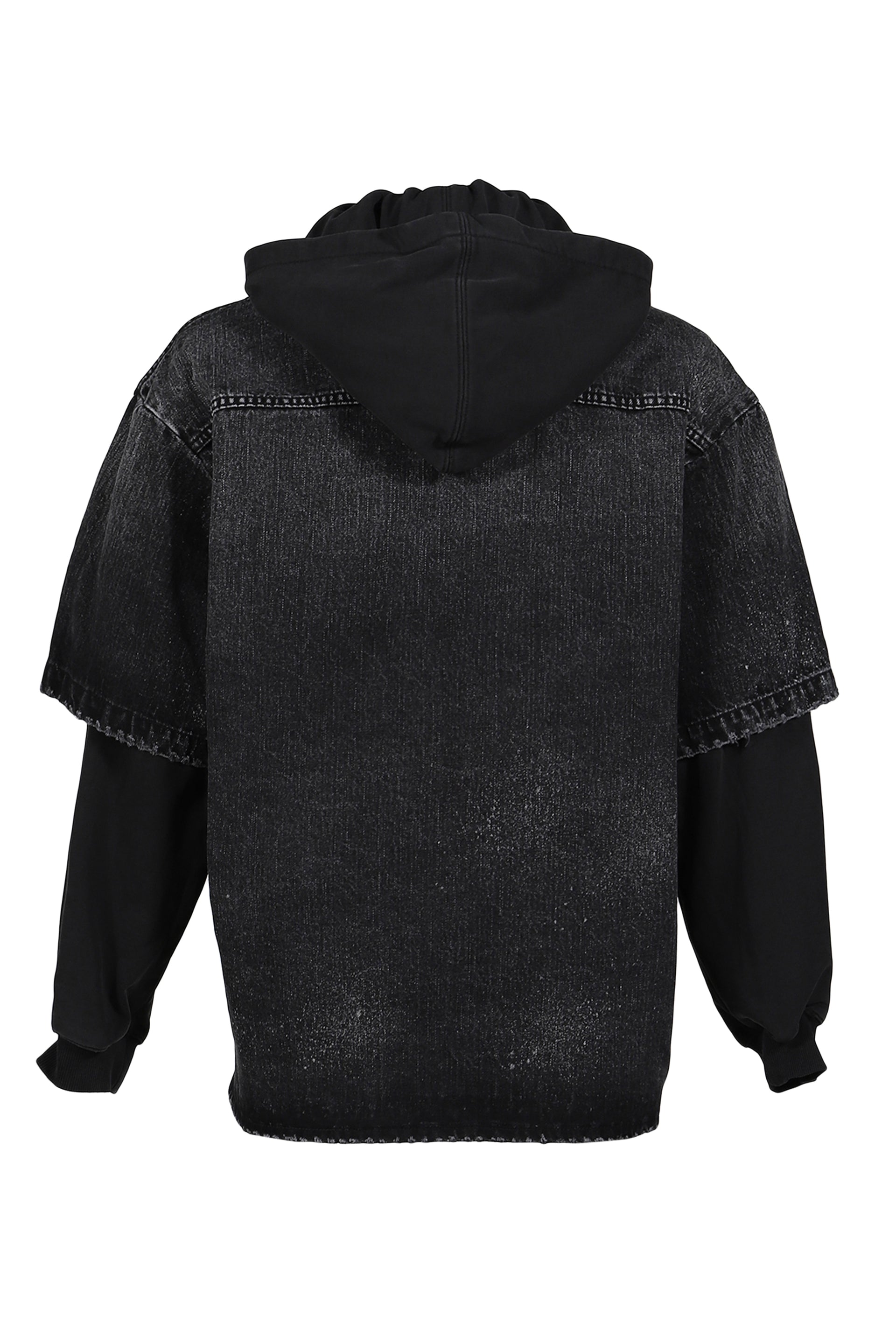 BLACK MENS FADED LAYERED HOODIE JACKET / BLK