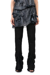BLACK HORIZONTAL PLEATED DRAPED FLARE PANTS / BLK
