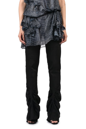BLACK HORIZONTAL PLEATED DRAPED FLARE PANTS / BLK