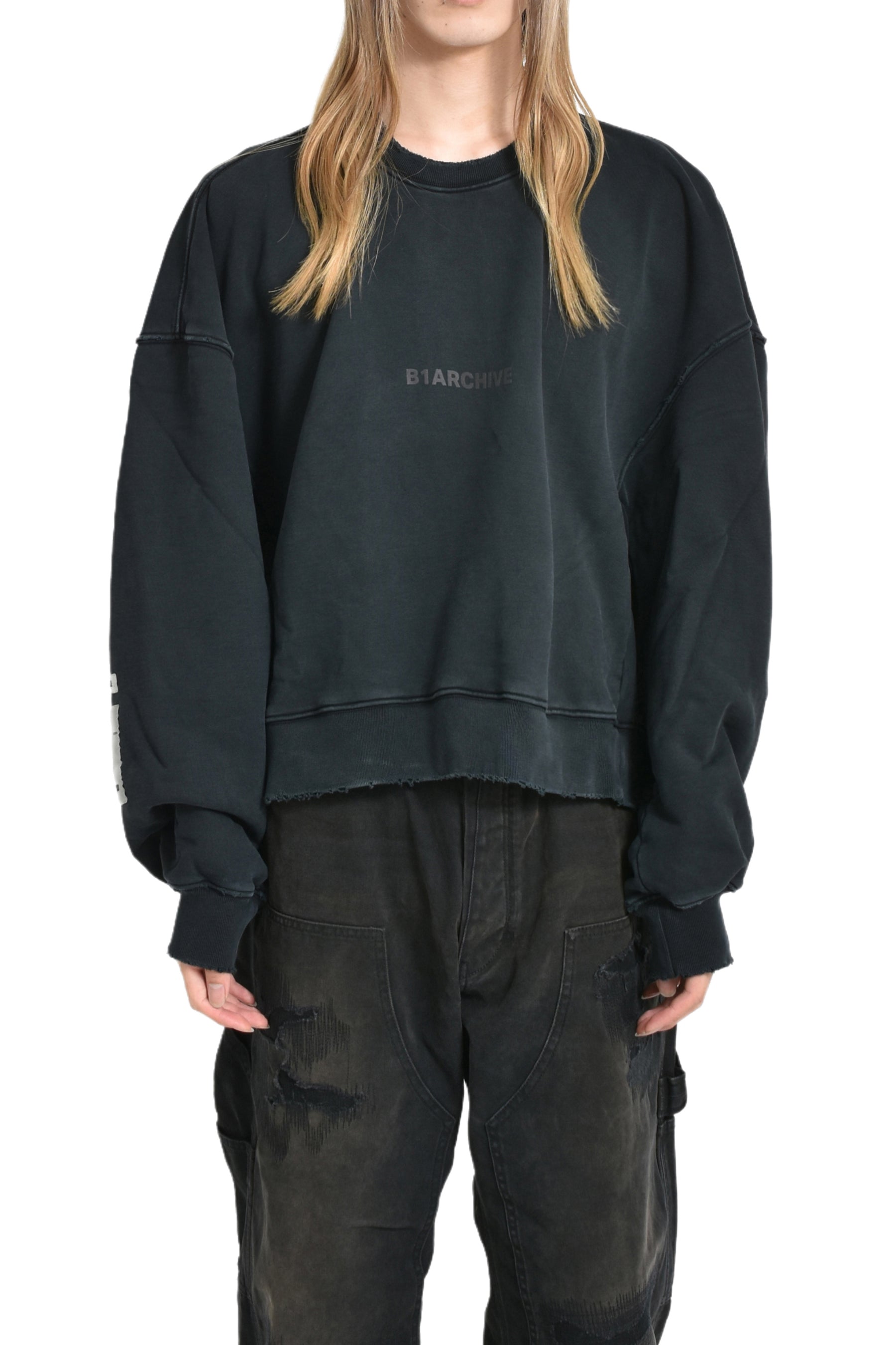 L/S OVERSIZED CREWNECK / STONEWASH BLK