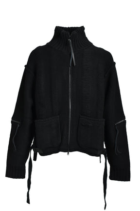 DAMAGE STRIPE KNIT CROPPED JACKET / BLK