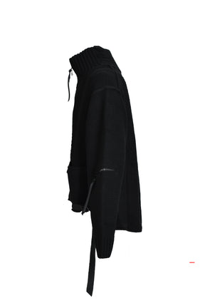 DAMAGE STRIPE KNIT CROPPED JACKET / BLK