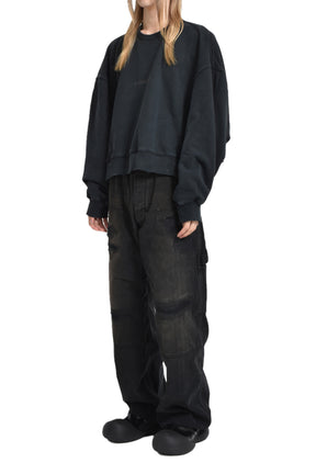 L/S OVERSIZED CREWNECK / STONEWASH BLK