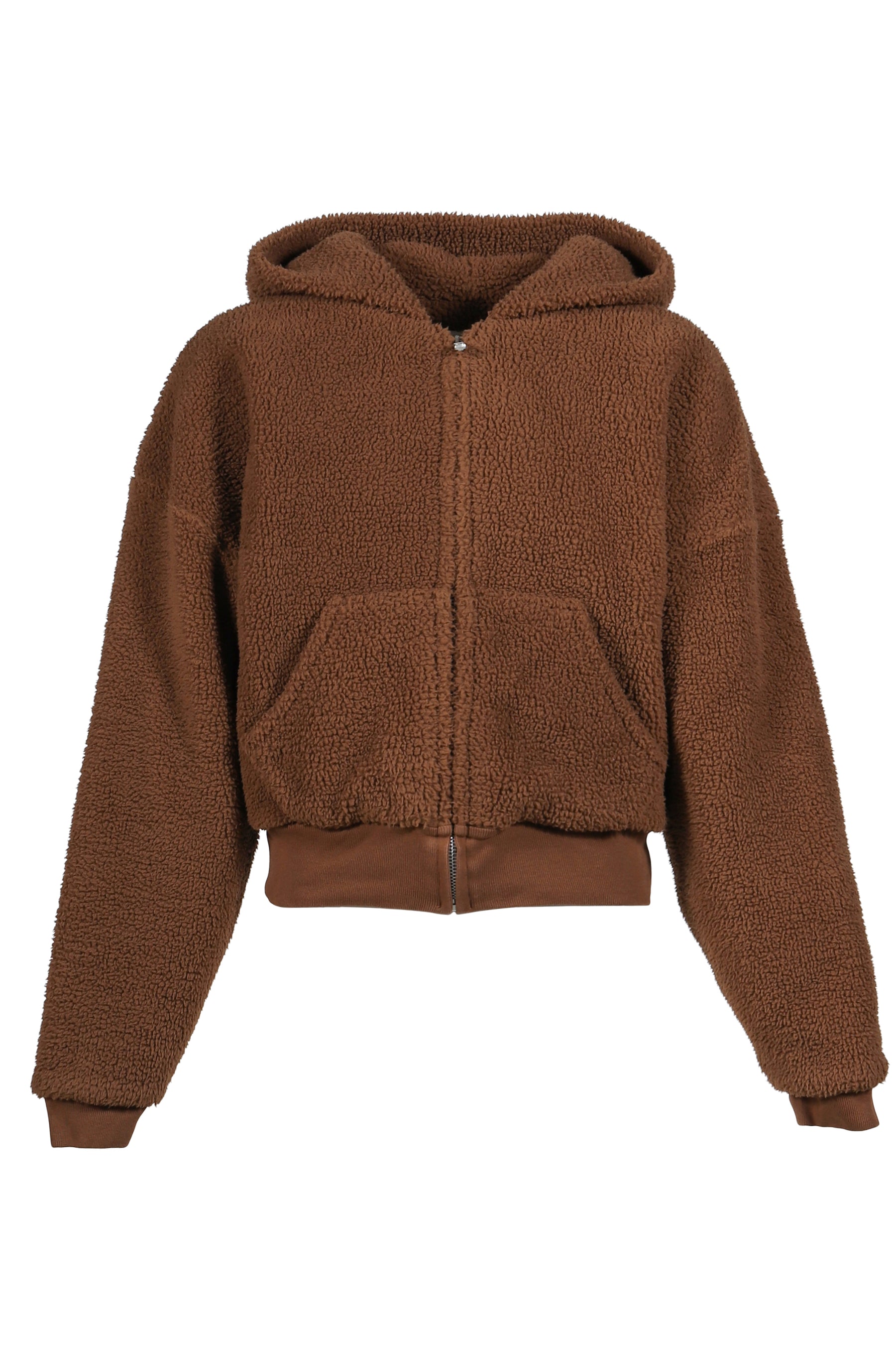 TERRY FLEECE ZIPPED HOODIE KNIT / BRW