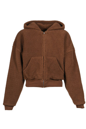 TERRY FLEECE ZIPPED HOODIE KNIT / BRW