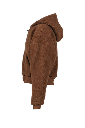 TERRY FLEECE ZIPPED HOODIE KNIT / BRW