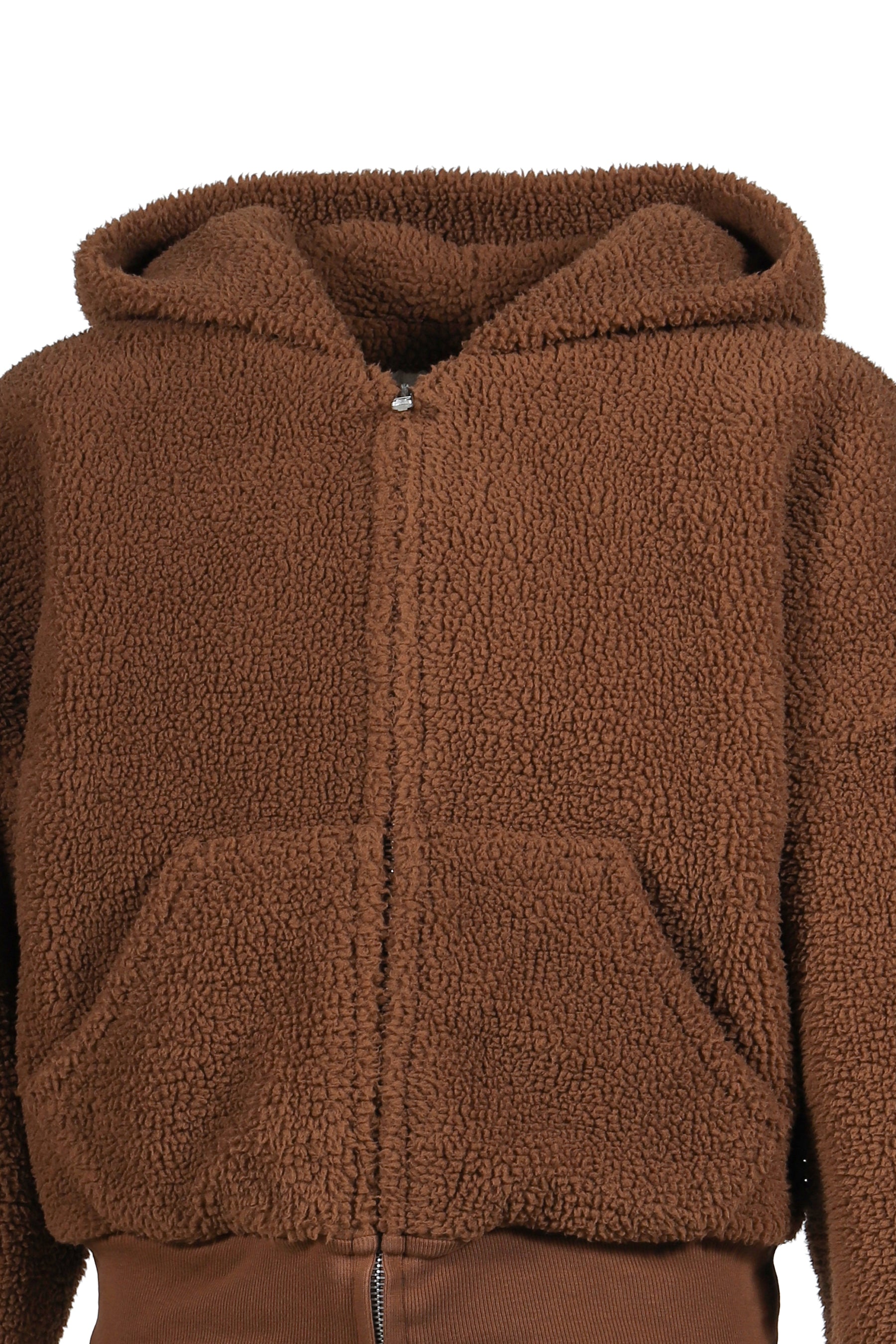 TERRY FLEECE ZIPPED HOODIE KNIT / BRW