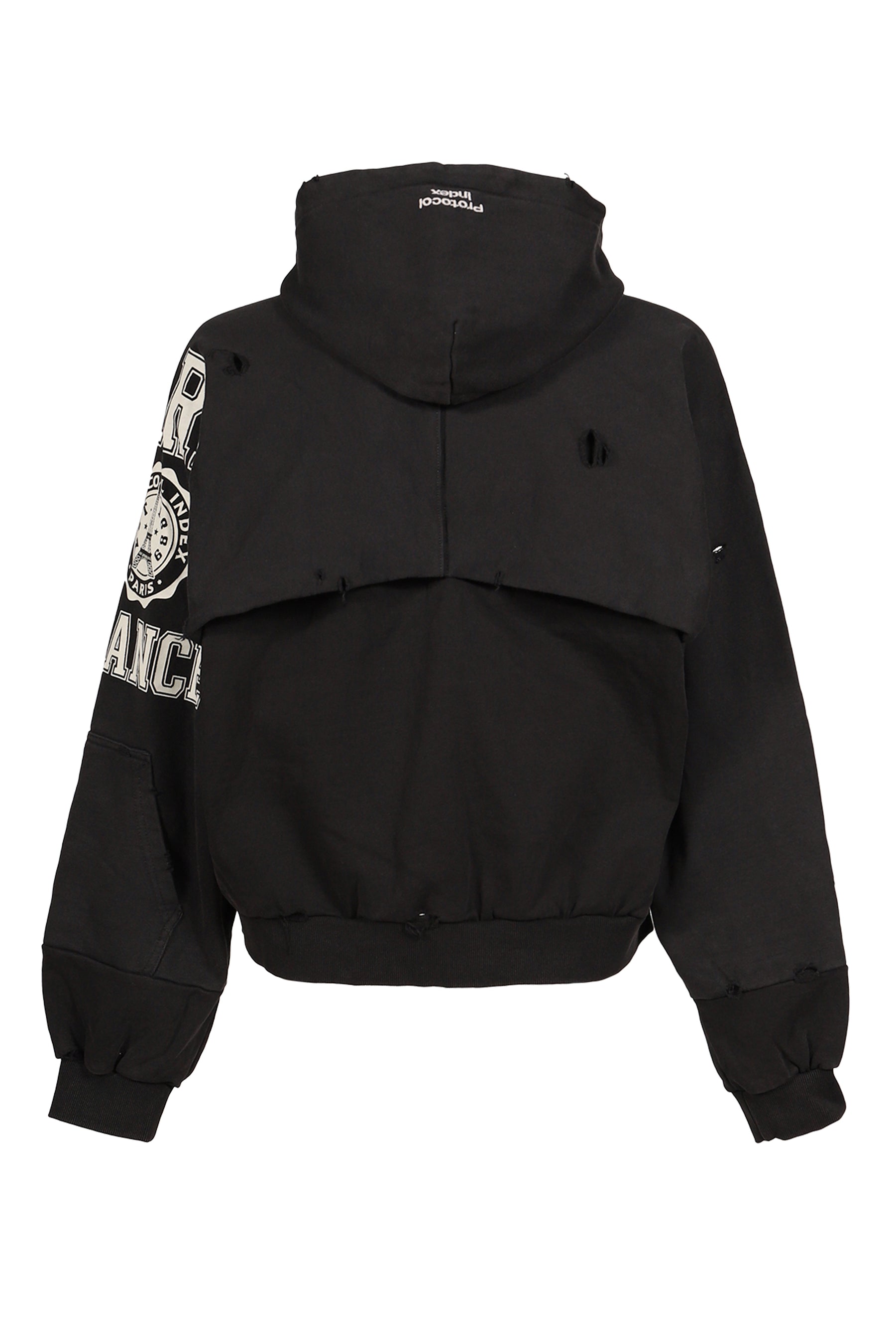 PARIS RECONSTRUCTED FOLDED ZIP HOODIE / BLK
