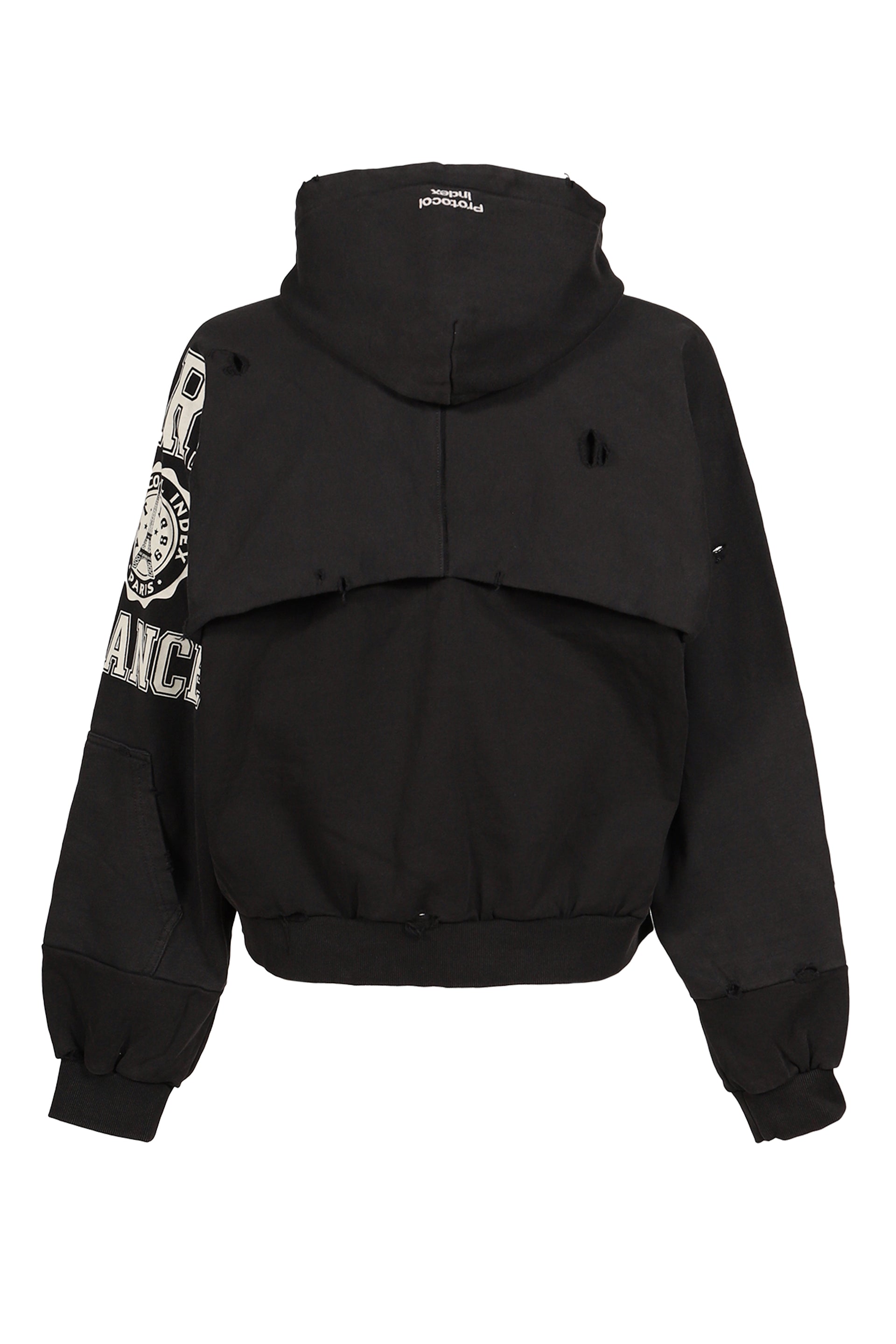 PARIS RECONSTRUCTED FOLDED ZIP HOODIE / BLK
