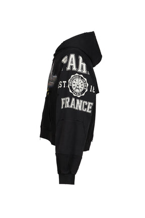 PARIS RECONSTRUCTED FOLDED ZIP HOODIE / BLK