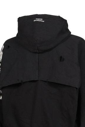 PARIS RECONSTRUCTED FOLDED ZIP HOODIE / BLK