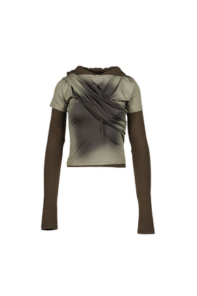 GATHERED HOODIE JERSEY TOP / KHA