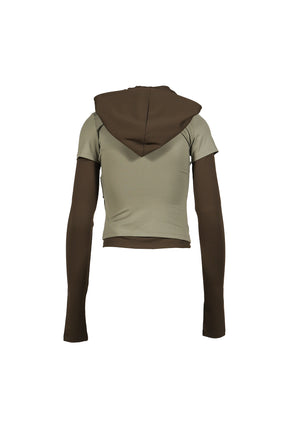 GATHERED HOODIE JERSEY TOP / KHA